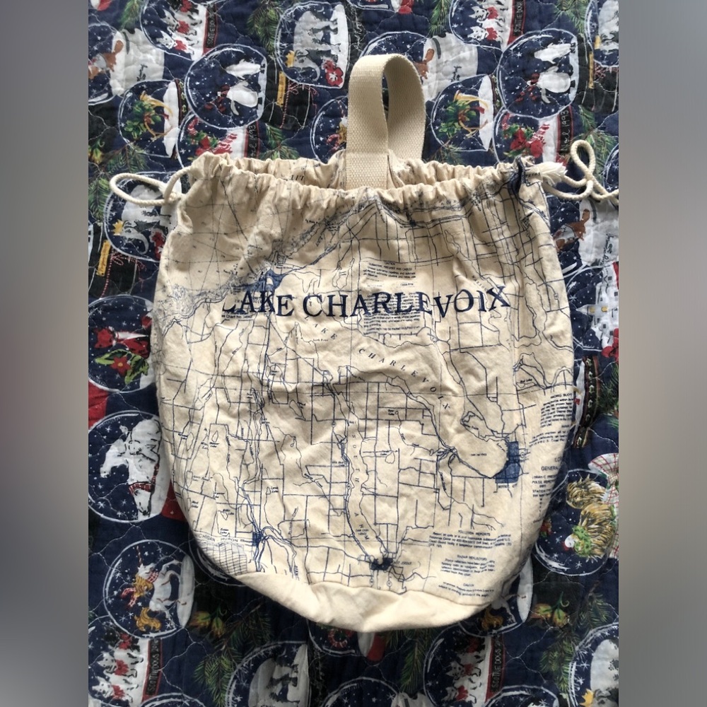 Lake Charlevoix canvas drawstring  sling backpack